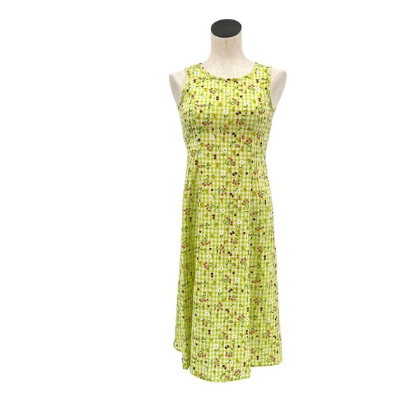 Vintage Dresses & Skirts - Corset Back Vintage 90's Green Ladybug Picnic A-Line Dress with Criss Cross